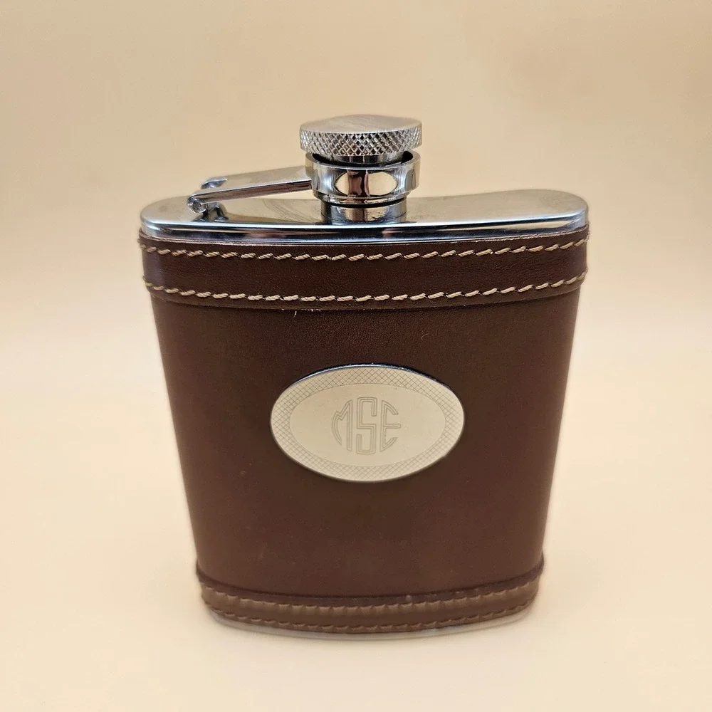Stainless Steel Leather‎ Wrapped Flask 6oz Monogrammed MSE